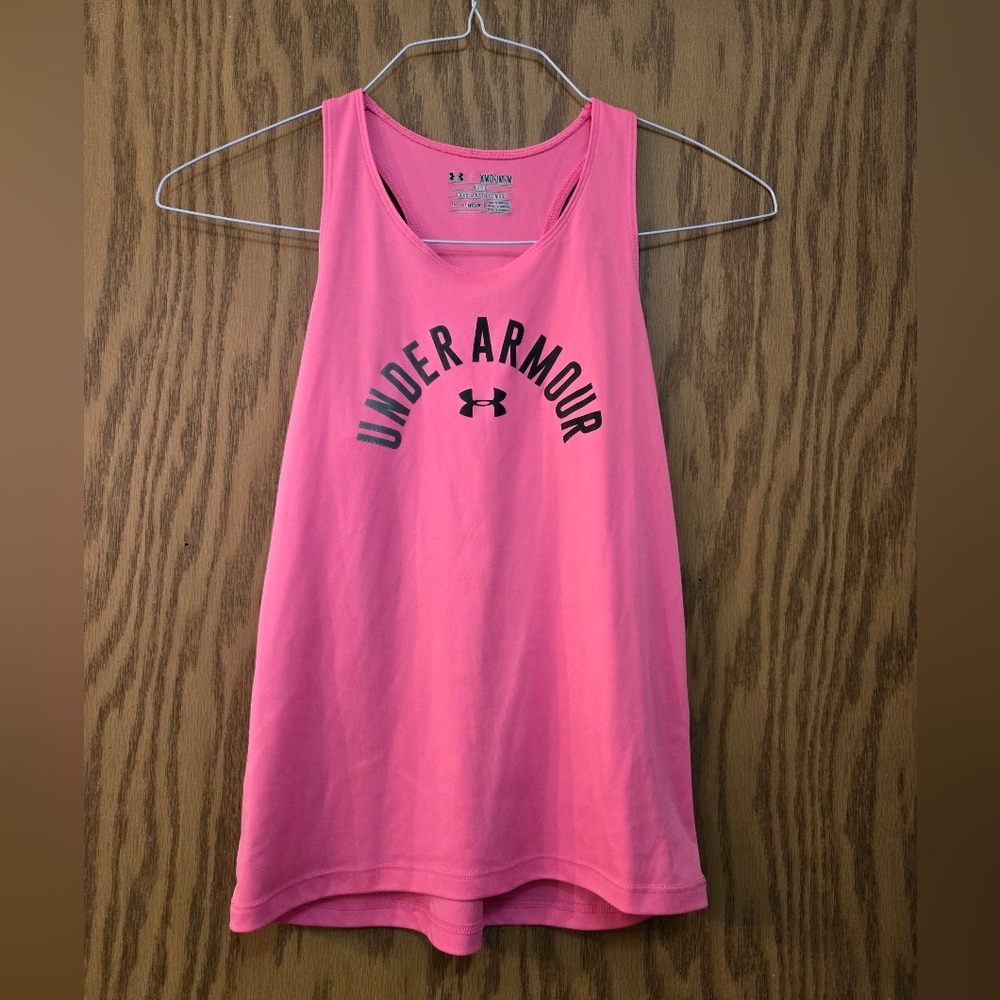 Cute, bright pink Underarmour work out tank top. Youth medium. Great condition